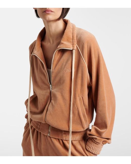 Chloé Brown Cotton-Blend Velour Zip-Up Sweatshirt