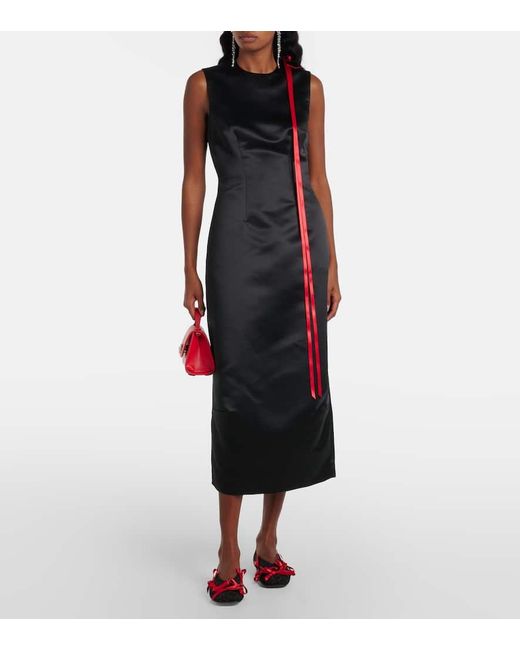 Simone Rocha Black Bow-Detail Satin Midi Dress