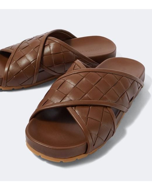 Bottega Veneta Brown Tarik Intrecciato Leather Sandals for men