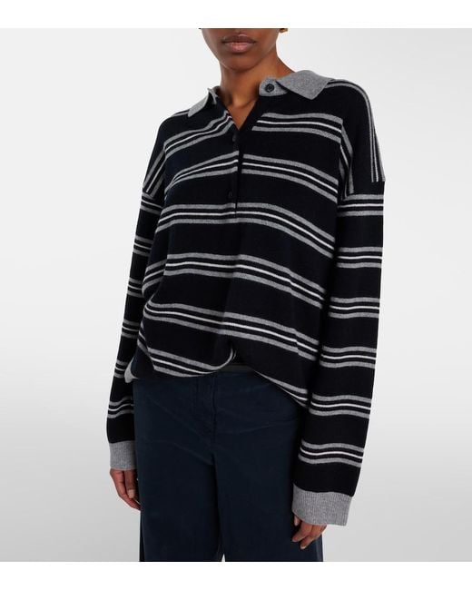 Nili Lotan Black Galvez Striped Cashmere Polo Sweater