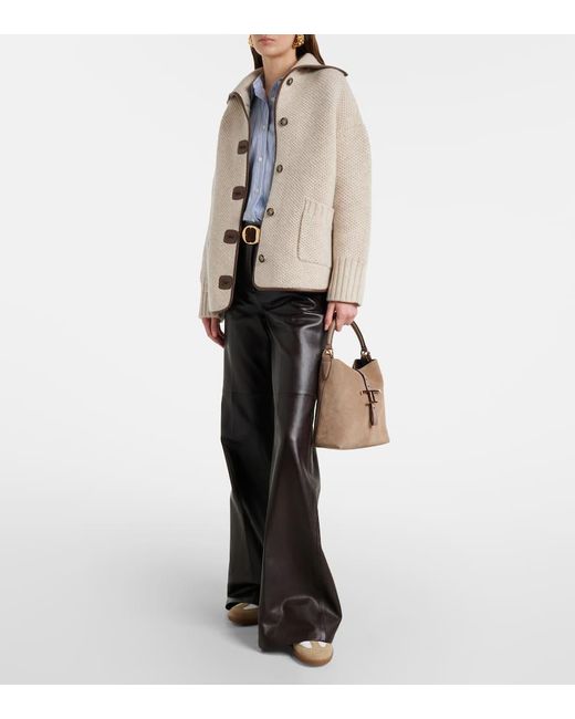 Tod's Brown T Timeless Suede Tote Bag