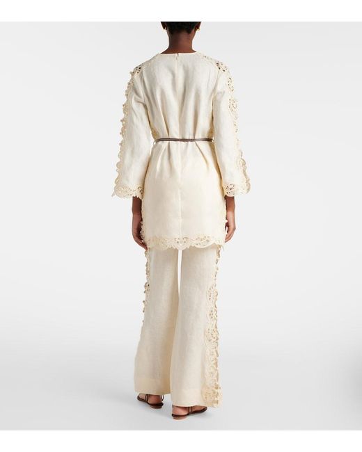 Zimmermann Natural Awaken Embroidered Linen Flared Pants
