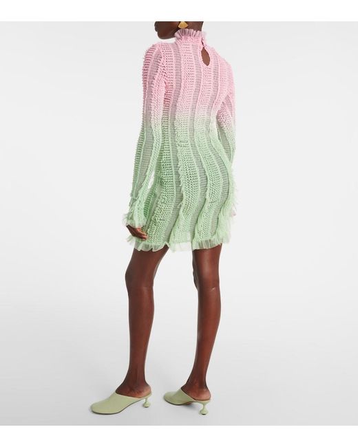 Roberta Einer Green Angel Printed Tulle-Trimmed Minidress