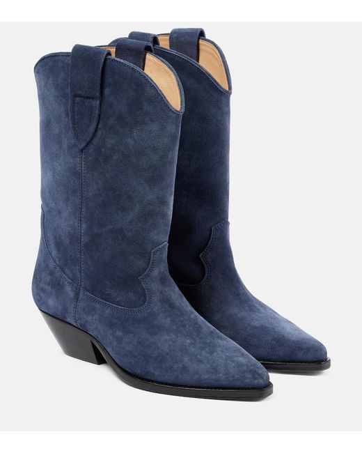 Isabel Marant Blue Westernstiefel Duerto Aus Veloursleder