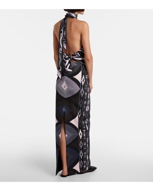 Emilio Pucci Blue Collane Silk Maxi Skirt
