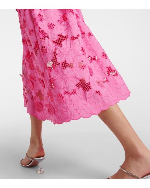 Self-Portrait Pink Cotton-Blend Lace Midi Dress