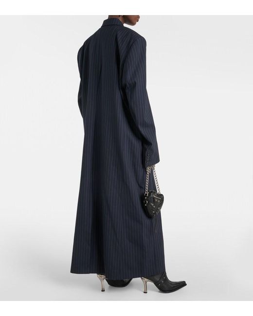 Vetements Blue Oversized Pinstriped Wool Coat