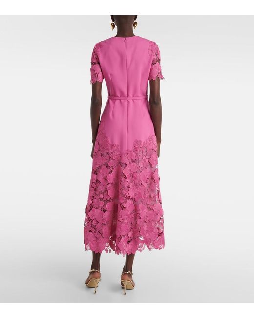 Oscar de la Renta Pink Orchid Guipure Wool-Blend Midi Dress