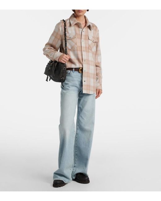 God's True Cashmere Natural Champagne Tartan Cashmere Shirt With Emerald