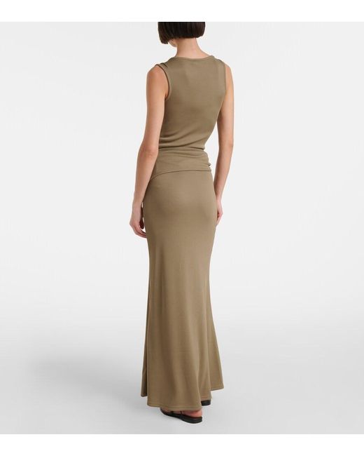 Christopher Esber Green Embellished Ruched Jersey Maxi Skirt