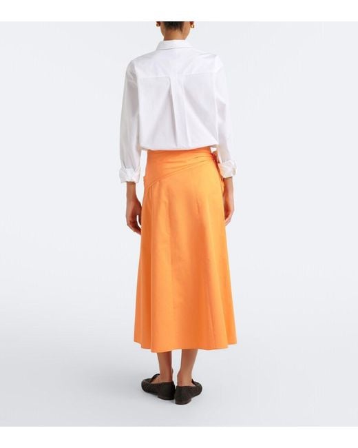Vince Orange Scarf-Detail Cotton Midi Skirt