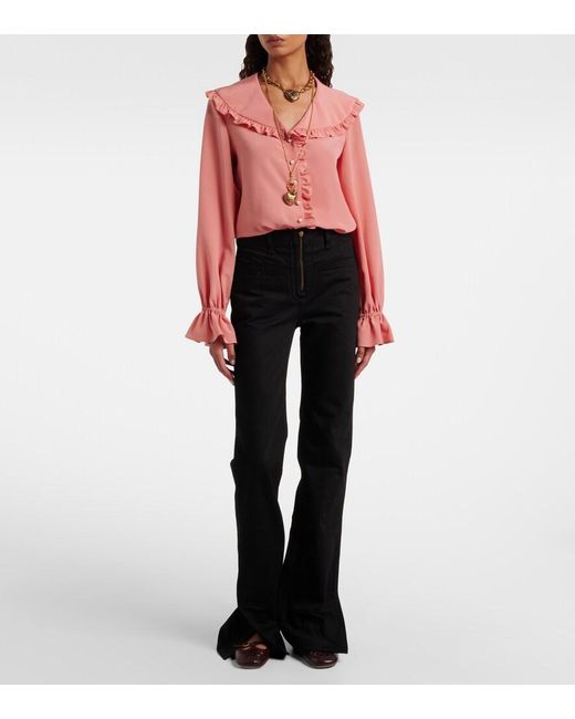 Chloé Pink Ruffled Silk Crepe De Chine Blouse