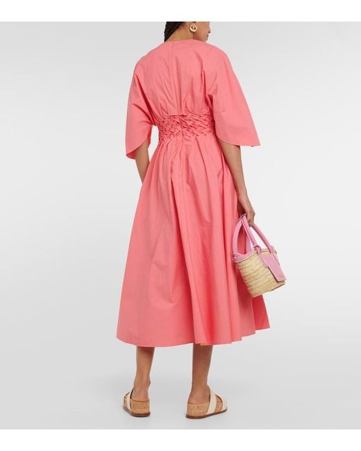 Roksanda Pink Esti Gathered Pleated Cotton-Poplin Midi Dress