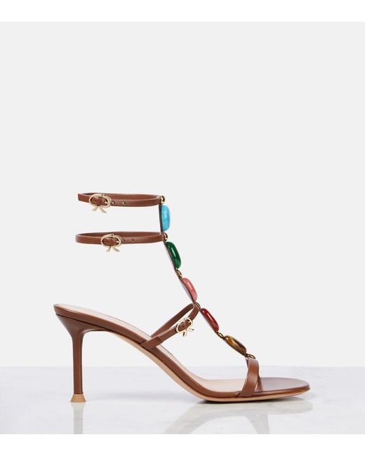 Gianvito Rossi Pink Shanti 70 Embellished Leather Sandals