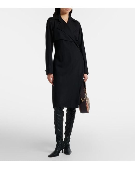 Burberry Black Belted Wool Wrap Dress