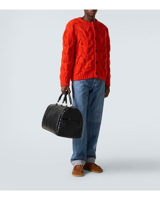 Bottega Veneta Black Intrecciato Leather Duffel Bag for men