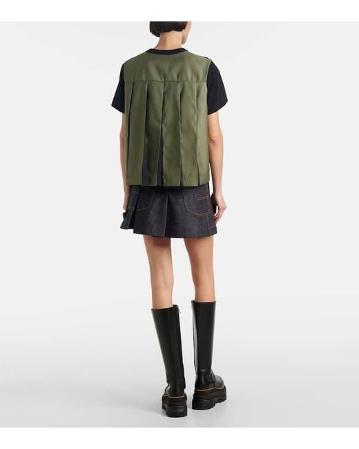 Sacai Blue Cotton Jersey And Twill T-Shirt