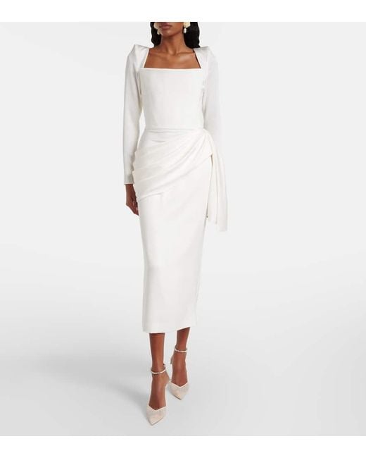 Alex Perry White Bridal Draped Crepe Satin Bustier Gown