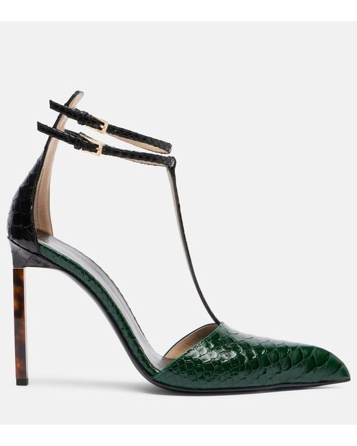 Tom Ford Green Snake-Effect Leather Pumps