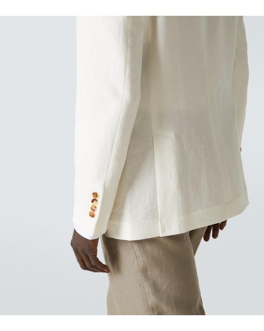 Brunello Cucinelli White Single-Breasted Linen Blazer for men