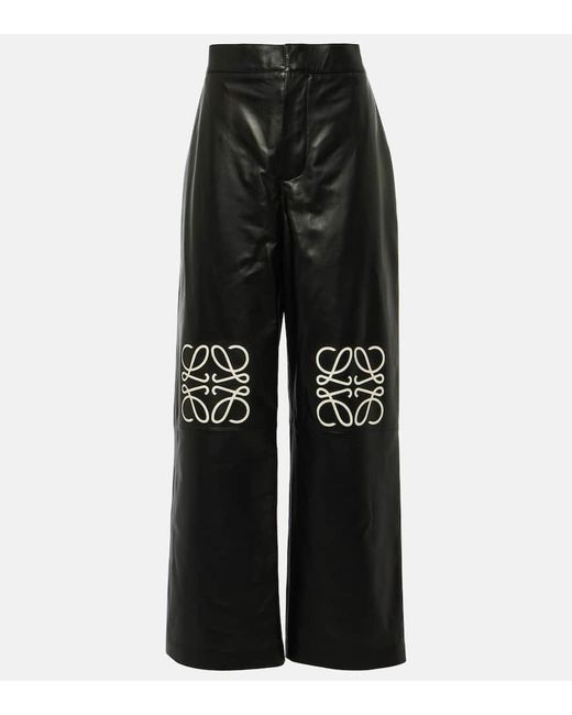Loewe Black Anagram Leather Wide-leg Pants