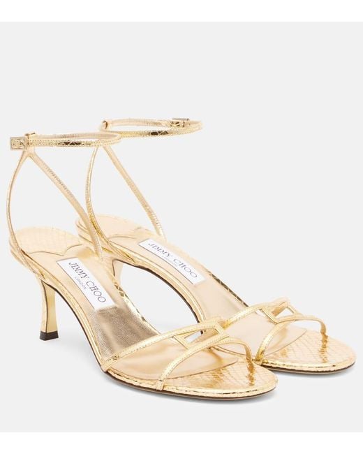 Jimmy Choo Natural 1998 Leo 65 Metallic Leather Sandals