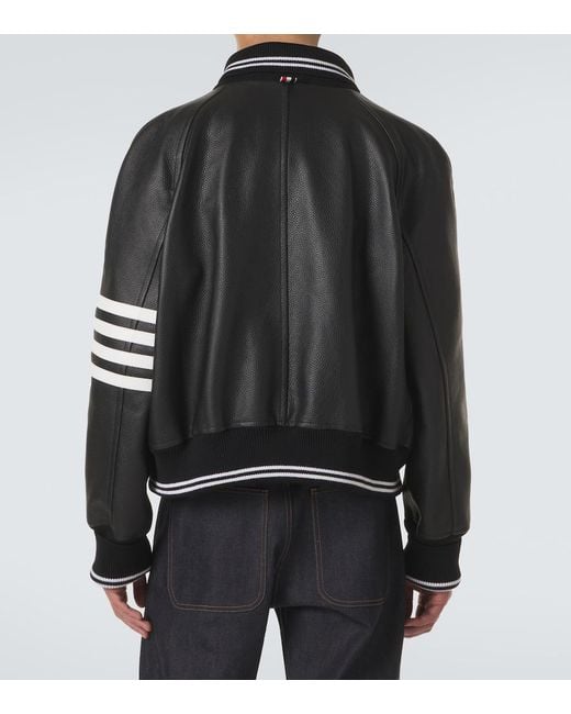 Thom Browne Black 4-Bar Leather Bomber Jacket for men
