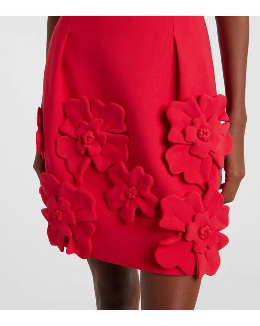 LEO LIN Red Aurelie Floral-Applique Minidress