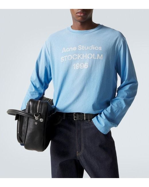 Acne Blue Distressed Cotton-Blend Jersey T-Shirt for men