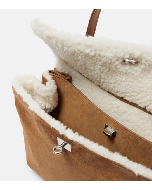 Balenciaga Brown Rodeo Large Shearling-Lined Suede Shoulder Bag