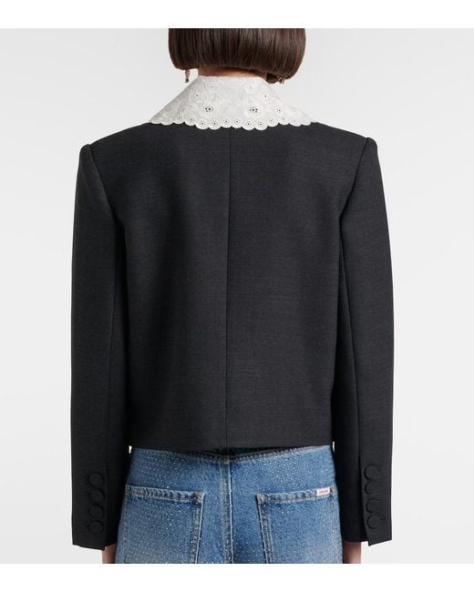 Self-Portrait Black Broderie Anglaise Cropped Jacket