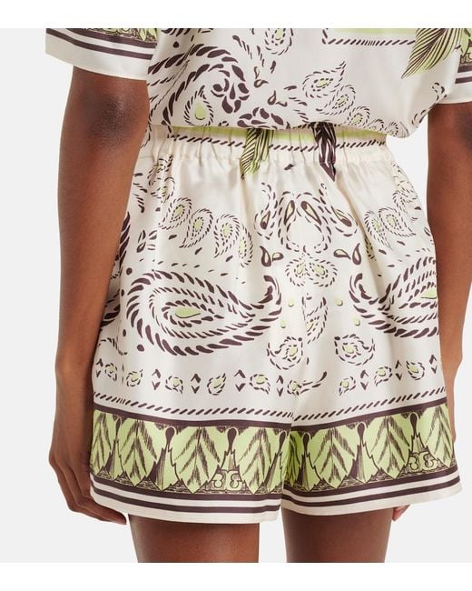 Tory Burch Natural Printed Silk Shorts