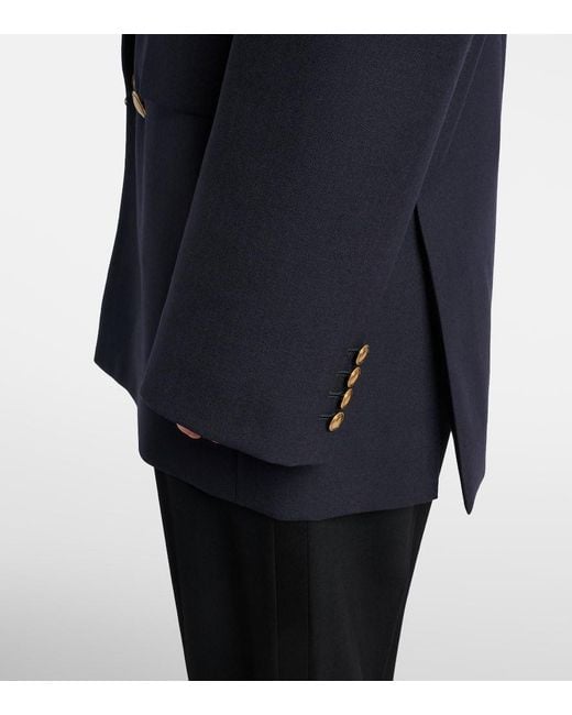 Saint Laurent Blue Double-Breasted Wool Chine Blazer