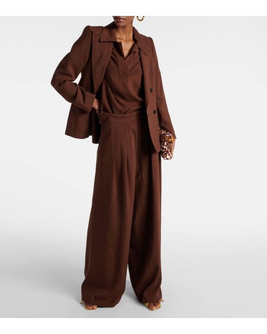 Dries Van Noten Brown Satin Wide-leg Pants