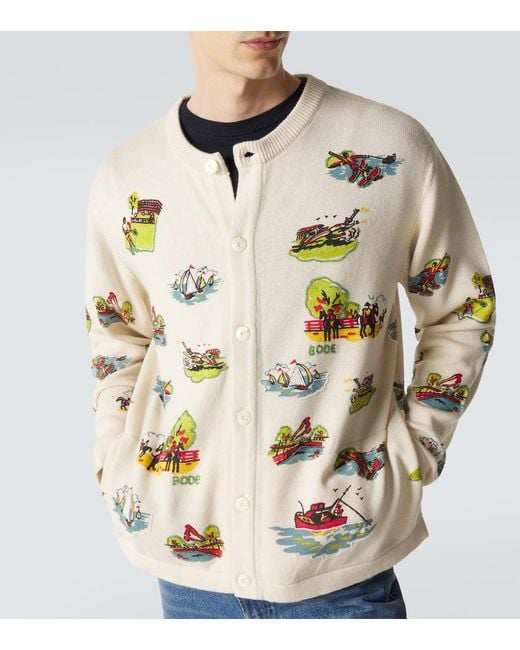 Bode Metallic Beaded Camp Wool And Cotton Cardigan for men