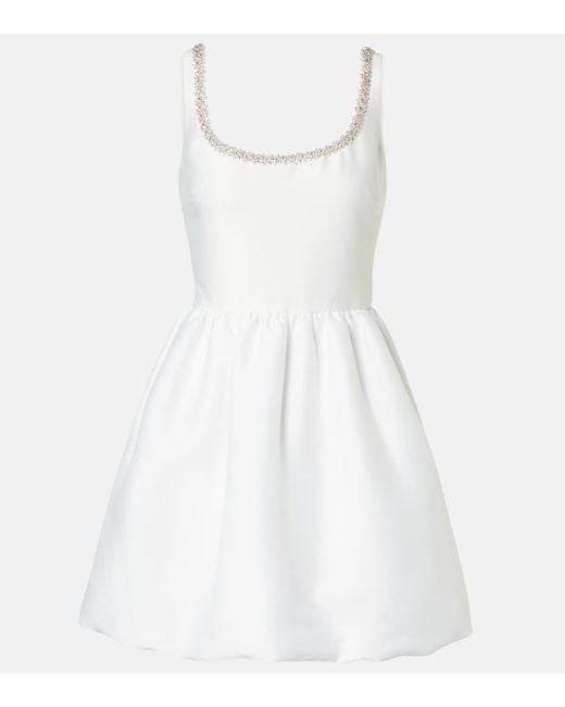 Self-Portrait White Crystal-Embellished Taffetta Minidress