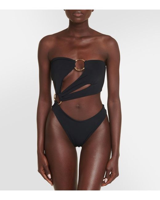 Louisa Ballou Black Strapless Cutout Swimsuit