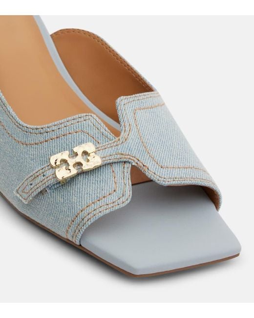 Ganni Blue Wedge-Pantoletten Butterfly Aus Leder