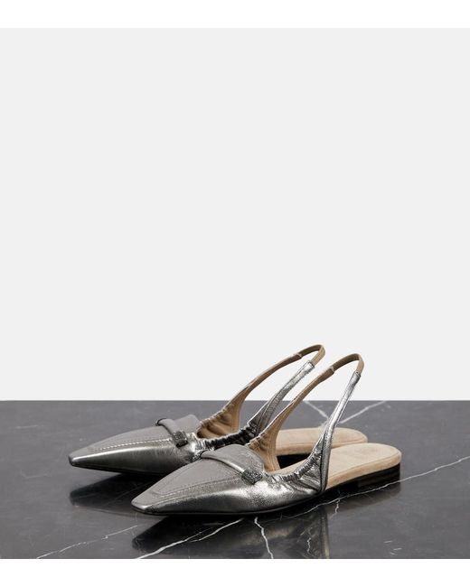 Brunello Cucinelli Metallic Leather Slingback Flats