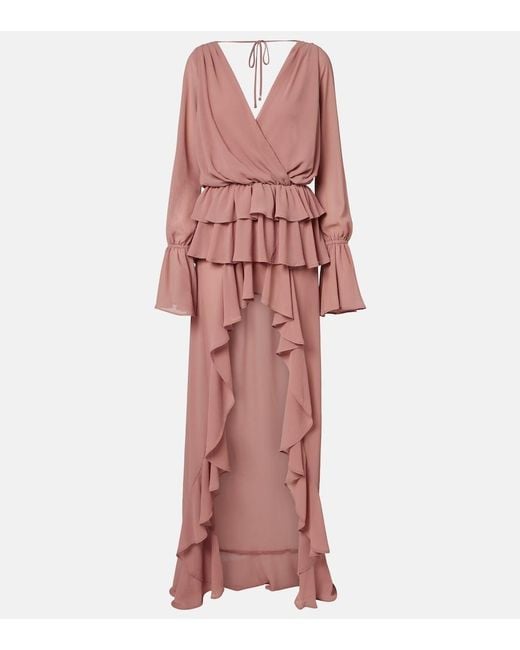 Bananhot Pink Giselle Asymmetric Tiered Maxi Dress