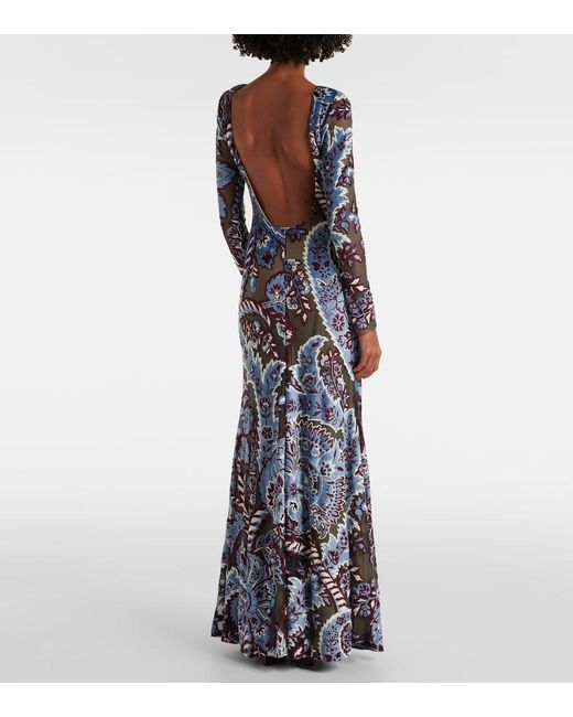 Etro Blue Paisley Crepe Jersey Maxi Dress
