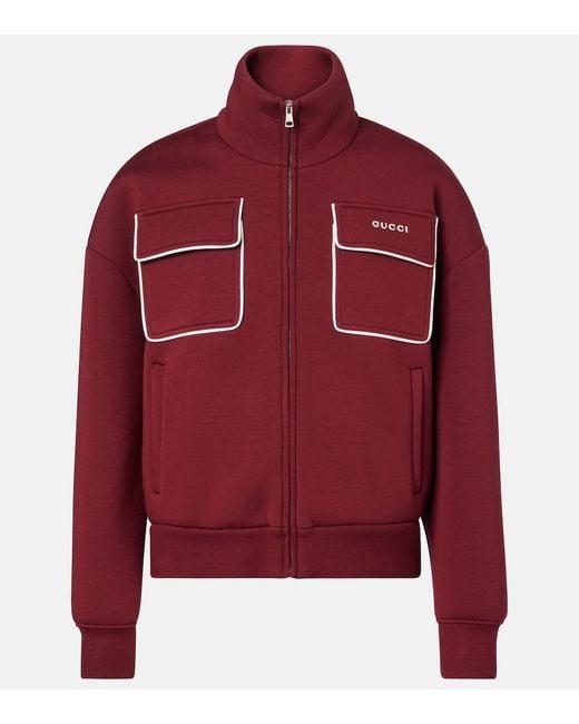 Gucci Red Logo Jersey Zip-Up Sweatshirt