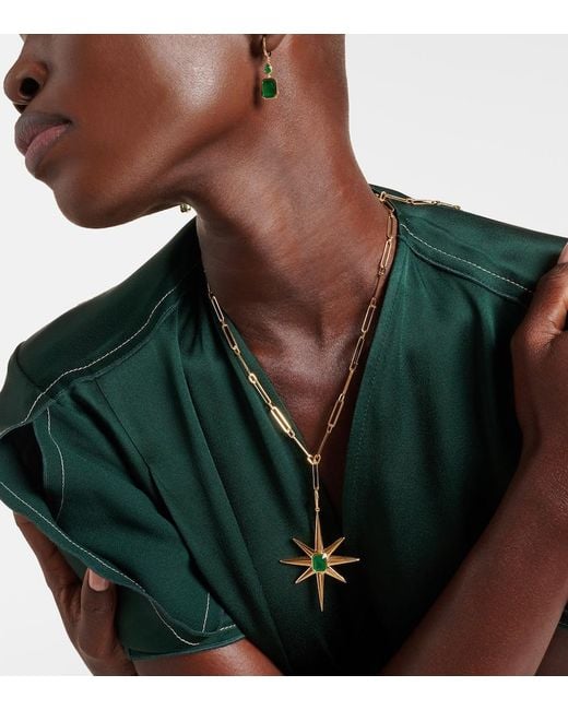 SHAY White Starburst 18Kt Necklace With Emerald And Diamonds