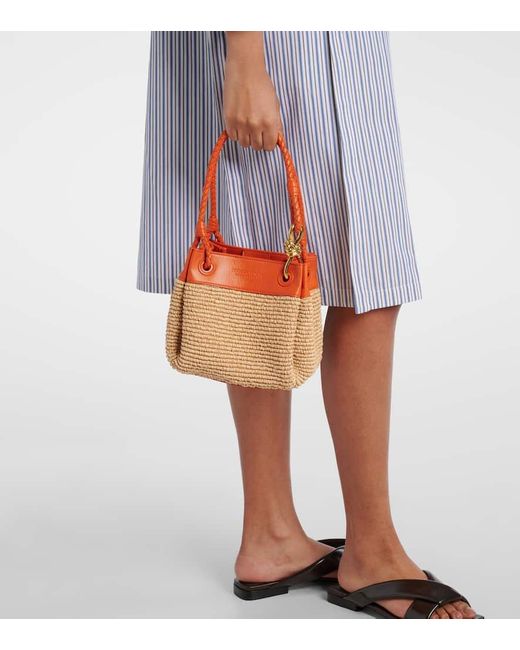 Bottega Veneta Orange Parachute Small Raffia Shoulder Bag
