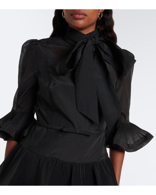 Zimmermann Black Pleated Tie-Neck Minidress