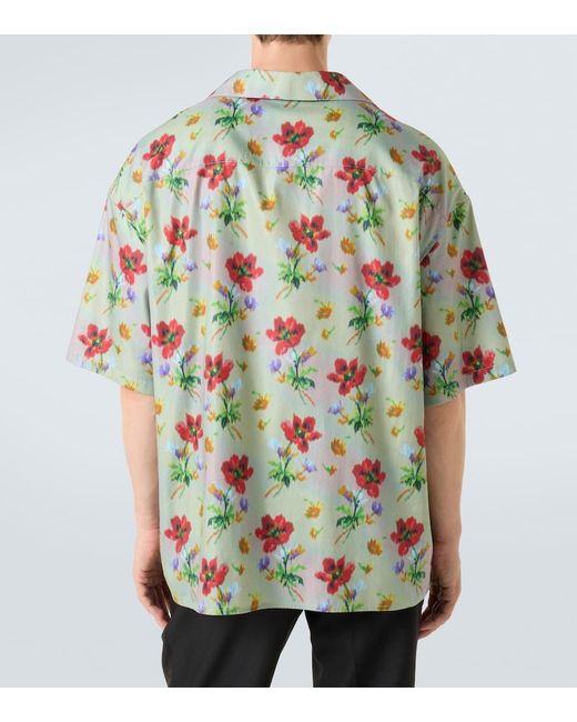 Loewe Green Floral Cotton And Silk Twill Bowling Shirt for men