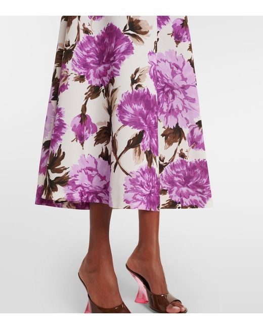 Max Mara Purple Floral Cotton-Blend Faille Midi Dress