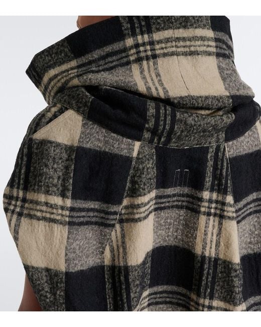 Rick Owens Black Floating Checked Cotton And Wool Top