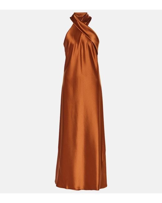 Galvan Brown Pandora Satin Maxi Dress