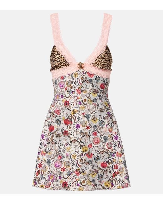 Roberto Cavalli Multicolor Embellished Lace-Trimmed Minidress